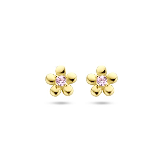 Clips d'oreilles fleur zircone rose or jaune 14 carats - 40.26897