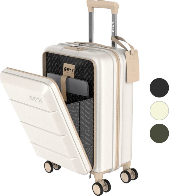 ONYX® Valise Bagage à Bagage à main 35 L - Roues Spinner - Trolley Léger - Double Serrure TSA - Poche Avant Pratique - 55 cm - Beige