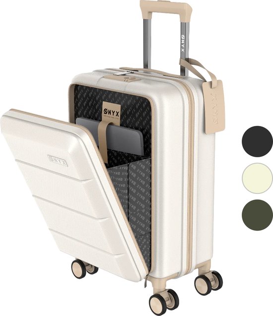 Foto: Onyx handbagage koffer 35 l spinner wielen lichtgewicht trolley dubbel tsa slot handig voorvak 55 cm beige