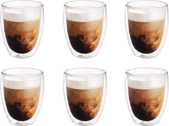 6x Dubbelwandige koffiekopjes/theeglazen - Koken en tafelen - Barista - Koffiekoppen/koffiemokken - Dubbelwandige glazen