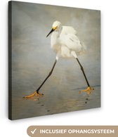 Canvas doek - Foto op canvas - Reiger - Vogel - Water - Natuur - Wanddecoratie - 90x90 cm - Canvas schilderij
