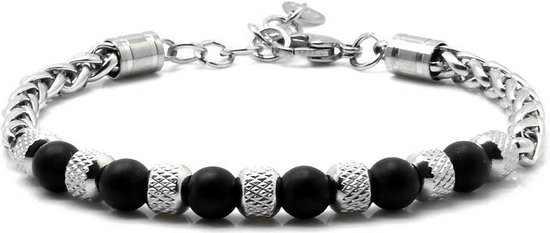 Bracelet acier cuir noir homme et femme - Mauro Vinci Mado 21.5cm bracelets cuir - avec boite cadeau 19.5cm