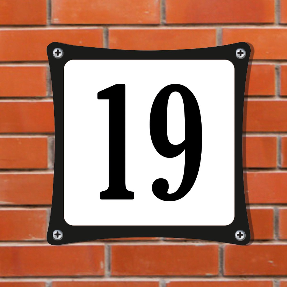 Decoporta Huisnummerbord Emaille-Look - Nummer 19 - Standaard - 10 x 10 cm | incl. schroeven