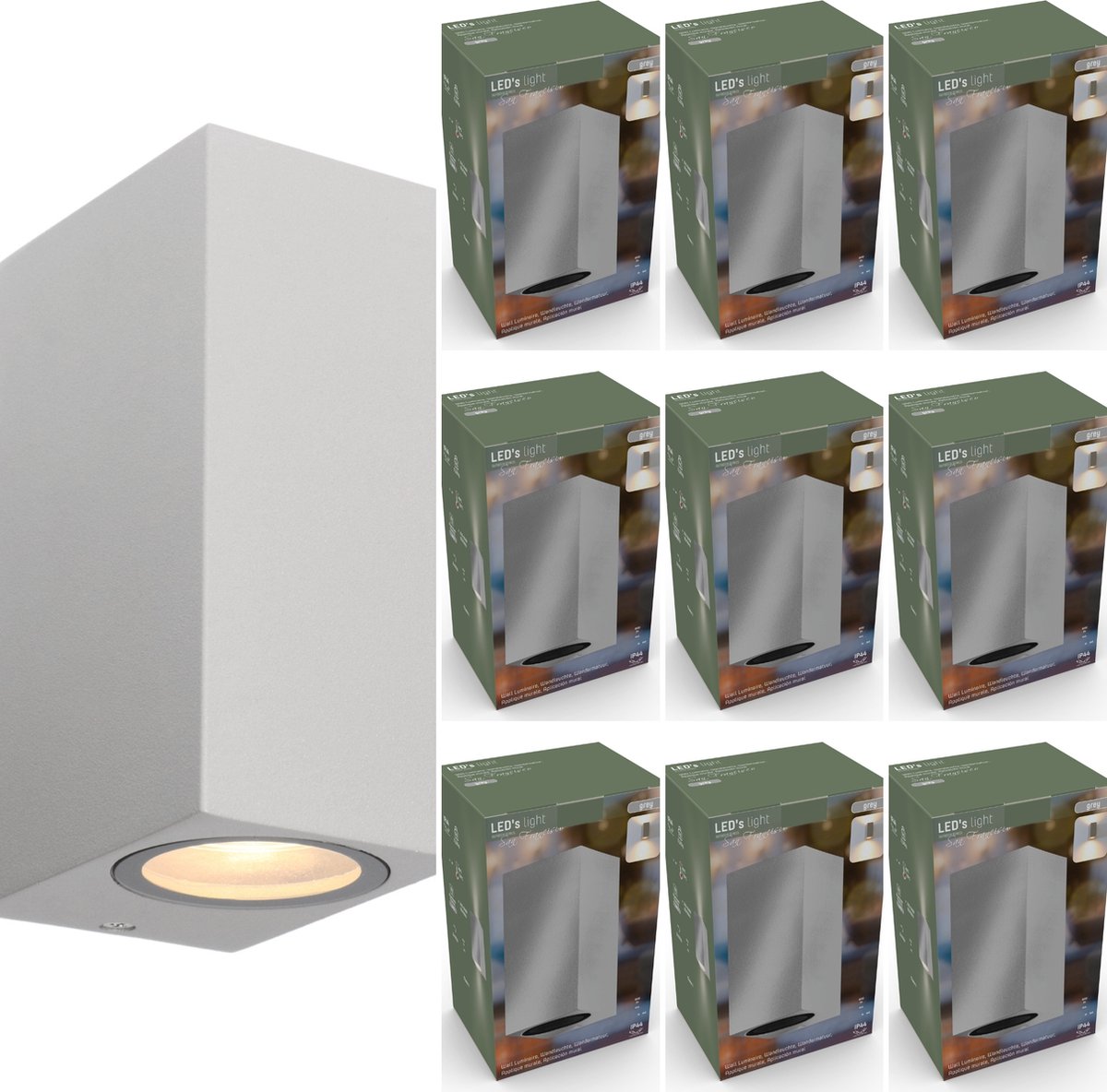 WallDeco LED Wandlamp vierkant grijs - Schijnt naar boven en beneden - Voor binnen & buiten - 10 stuks