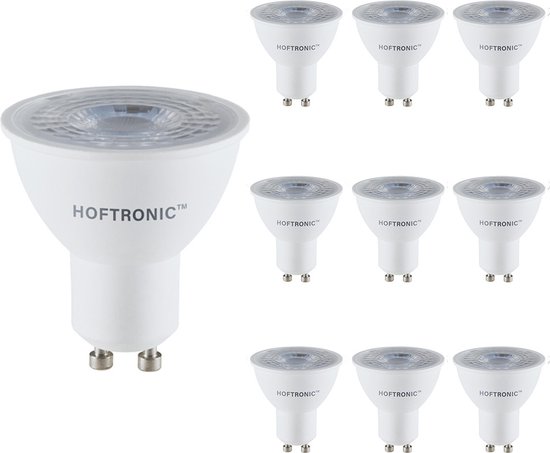 HOFTRONIC - Voordeelverpakking 10X GU10 LED Spots Dimbaar - 38 graden - 4,5 Watt 345lm - Vervangt 50 Watt - 6500K Daglicht wit licht - LED Reflector - GU10 LED lamp
