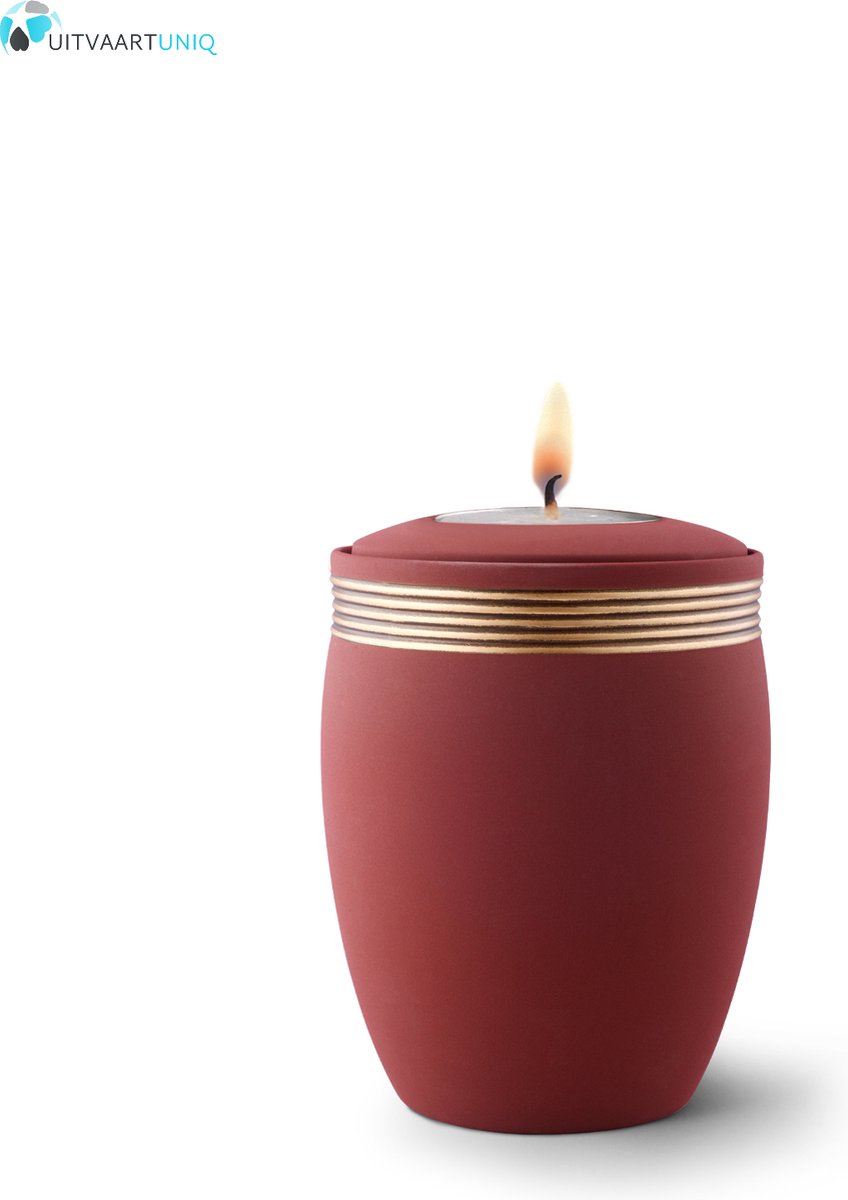 Mini urn rood bruin met herdenkingslichtje - keramiek