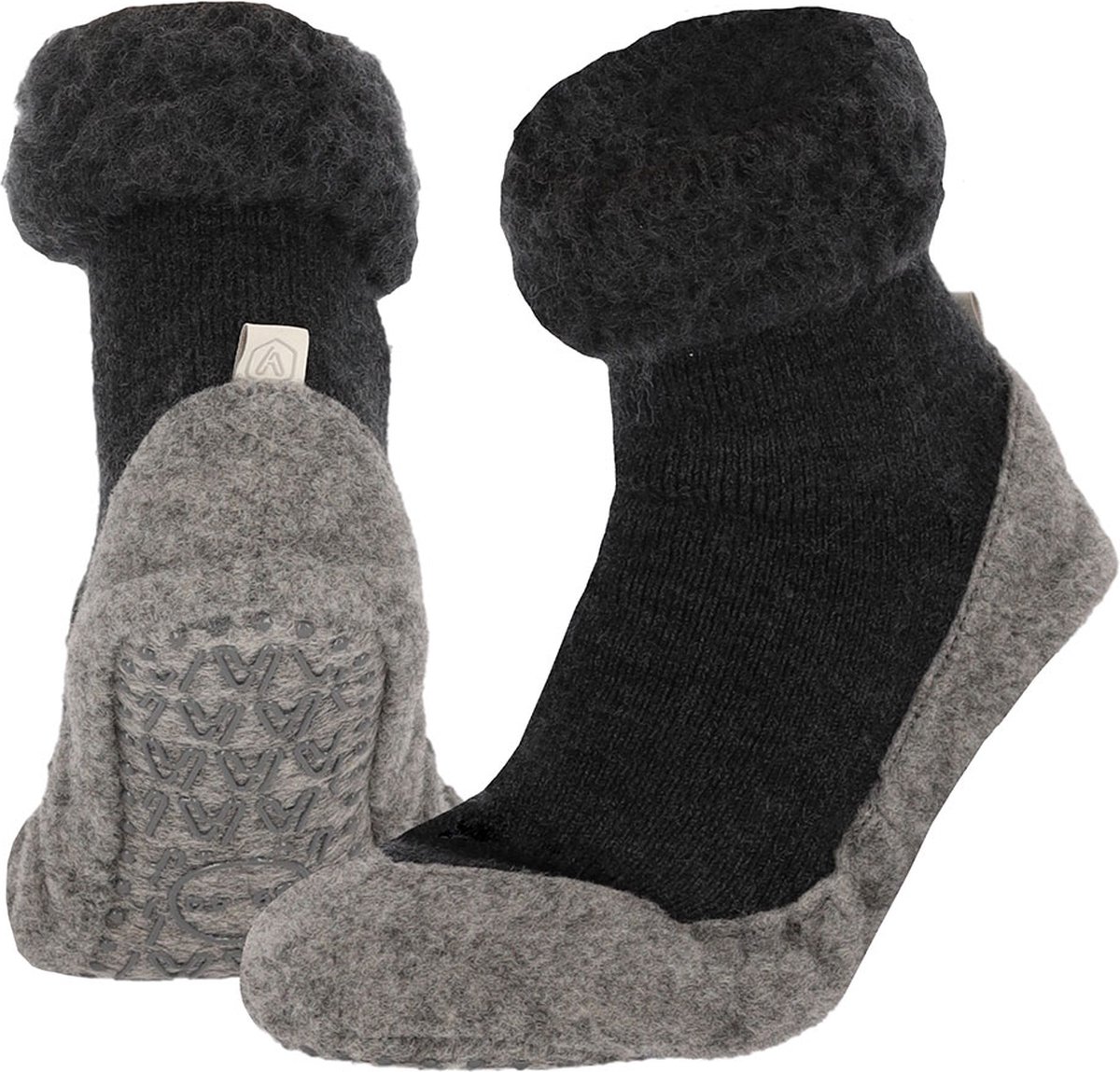 Heat Essentials - Wollen Pantoffel Sokken - Unisex - Antraciet - 41/42 - Cosyshoe Antislip Sokken - Pantoffels Dames - Sloffen Heren - Huissokken