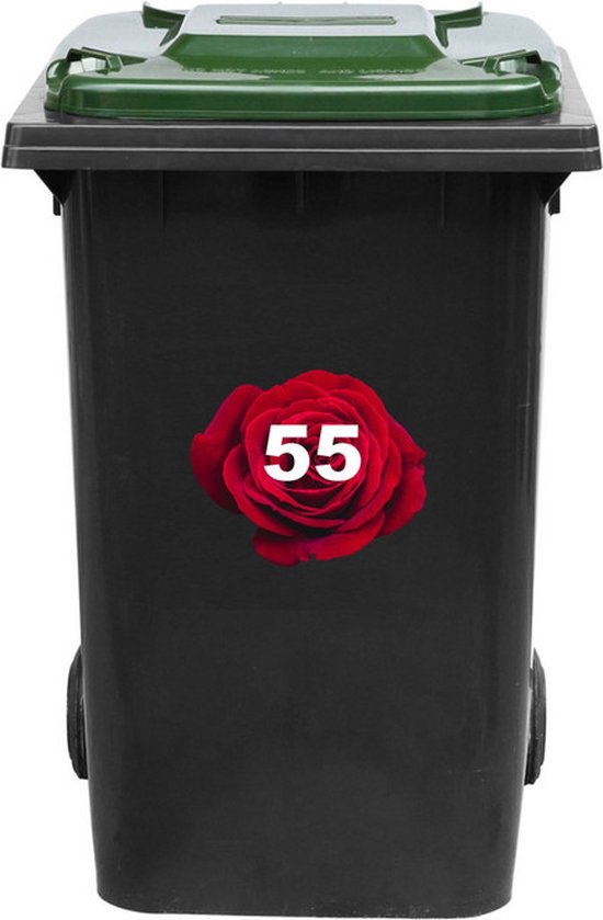 Autocollant Kliko / Autocollant Poubelle - Rose Rouge - 16,5x16,5 cm - NUMÉRO DE MAISON 55