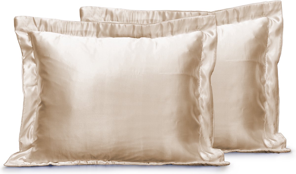 Eleganzzz Skin Care Kapselsloop - Satijnen Kussensloop - Champagne - Kussenslopen 60x70cm Set van 2 - Oxford Rand - Beauty Kapselsloop