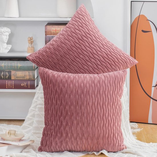 Decoratieve kussenhoezen in luxe stijl, set van 2 stuks, roze 40 x 40 cm, vierkant