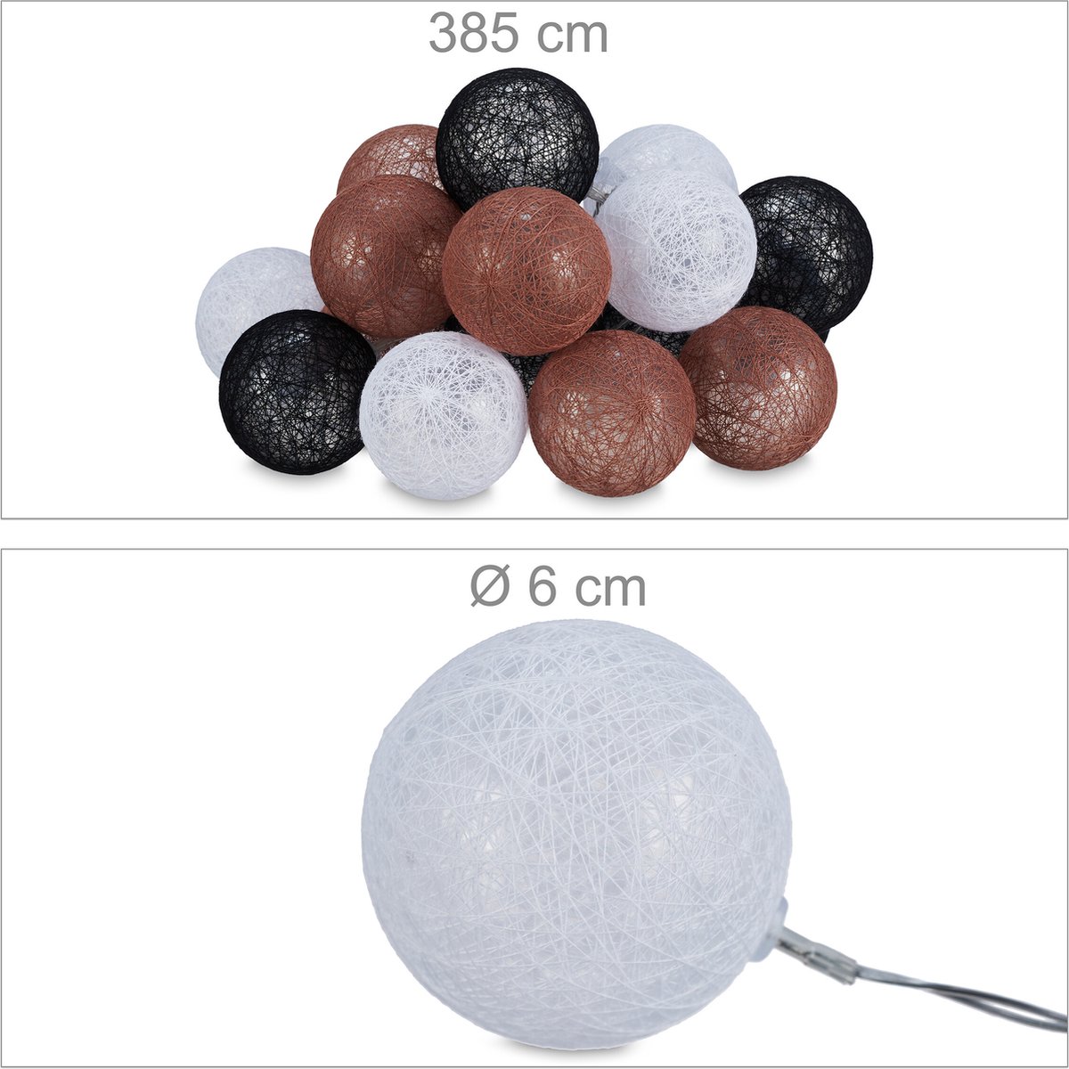 Relaxdays Guirlande Lumineuse LED, 20 Boules de Coton, Fonction à