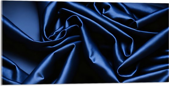 Acrylglas - Opgerolde Blauwe Stof - 100x50 cm Foto op Acrylglas (Wanddecoratie op Acrylaat)