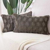 Set van 2 zachte pluche korte wol fluweel decoratieve sierkussenslopen luxe stijl kussenslopen voor bank voor slaapkamer taupe 40 x 60 cm, rechthoekig