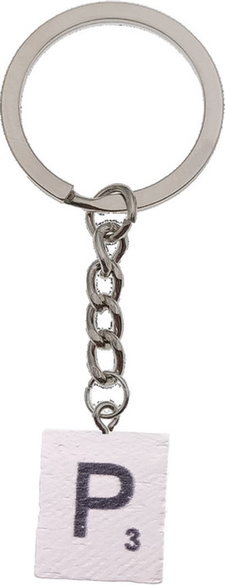 Sleutelhanger Hout Met Letter - Bordspel - Wit - P