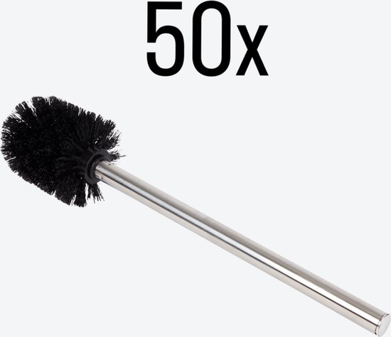 Brosse de toilette noire avec manche en acier inoxydable - 50 pièces