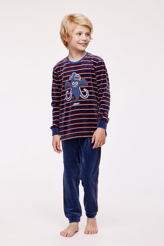 Pyjama Garçons Woody Stripes Top Elephant Velours - Bleu Foncé