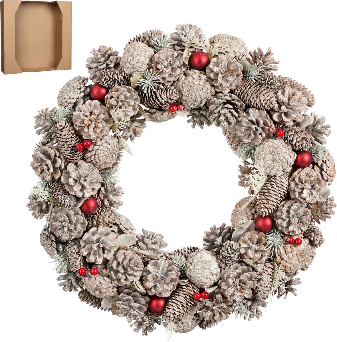 Moderne witte kerstkrans met een diameter van 50 cm van House of Seasons.