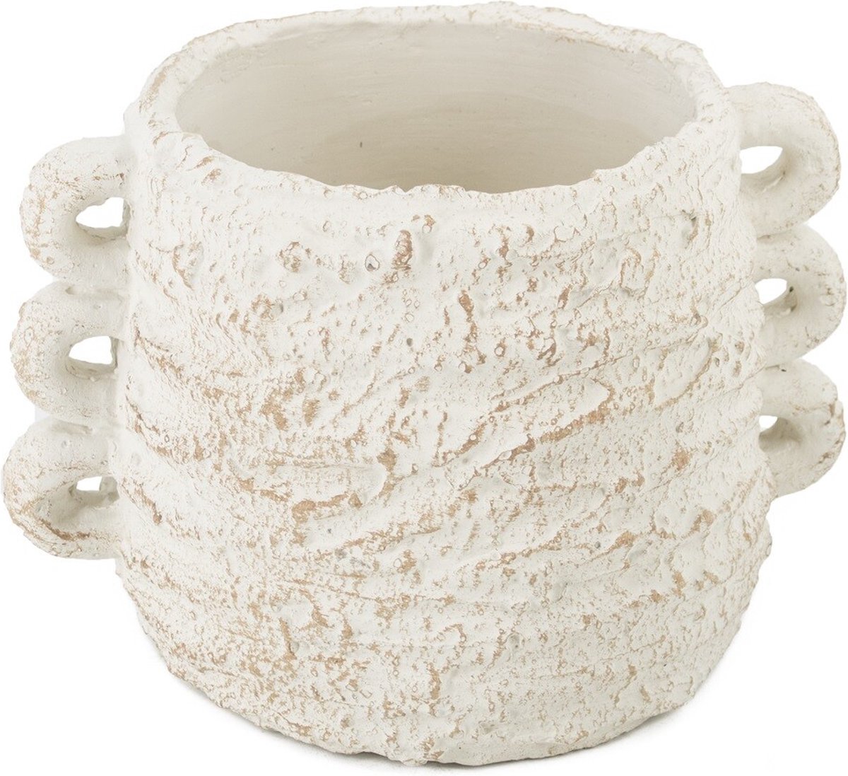 HomeBound by KY | Aardewerk vaas ruffled naturel | 20.5x16x14.5cm | bloemenvaas aardewerk