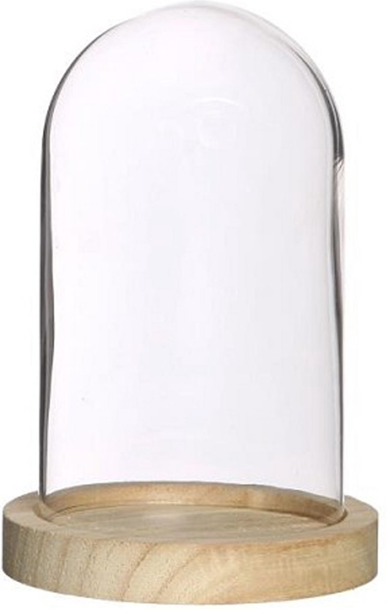 Ideas 4 Seasons Decoratie stolp - glas - houten plateau - D10 x H15 cm
