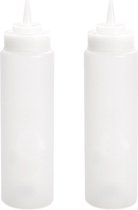 Plasticforte Doseerfles/sausfles - 2x - kunststof - transparant - met schenktuit - 500 ml - 23 cm