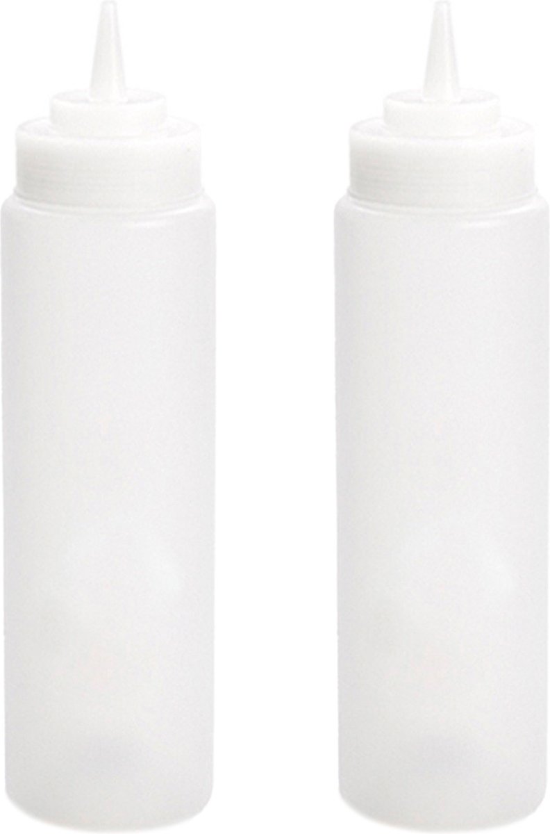 Plasticforte Doseerfles/sausfles - 2x - kunststof - transparant - met schenktuit - 500 ml - 23 cm