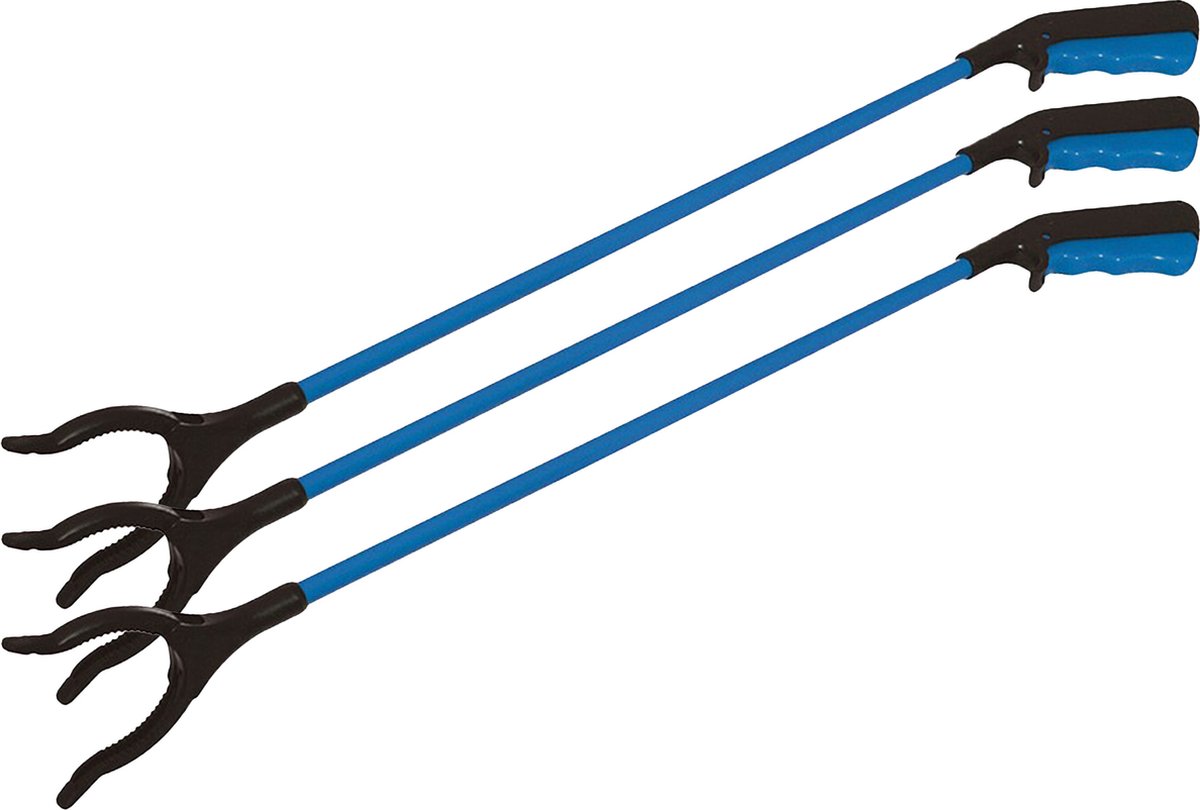 Goedkoopste Silverline Afvalgrijper/grijptang - 3x - blauw - 80 cm - glasvezel/kunststof - grip kaak