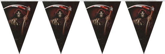 Horror/halloween thema vlaggenlijn feestslinger - magere Hein - plastic - 250 cm - Versiering/feestartikelen