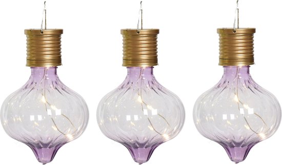 Lampe à suspension solaire Lumineo LED - 3x - Marrakech - violet lilas - plastique - D8 x H12 cm