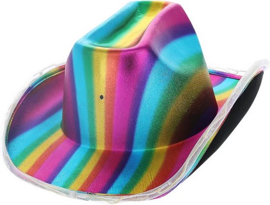 Smiffy's - Cowboy & Cowgirl Kostuum - Led Licht Op Cowboy Hoed Regenboogrijk - Multicolor - Carnavalskleding - Verkleedkleding