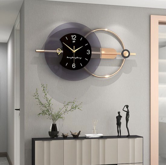 Kreative Feder 3D designer wandklok rood & zwart in modern metallic design; stille radioklok met glanzend motief naar keuze in twee maten (rood en zwart, 50x30cm; stil radiouurwerk