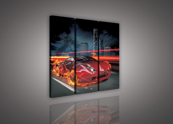 Peinture sur toile - Voiture - Voiture de sport - Rouge - Lamborghini - Supercar - Cadre inclus - 90x80cm (lxl) - 3 trappes