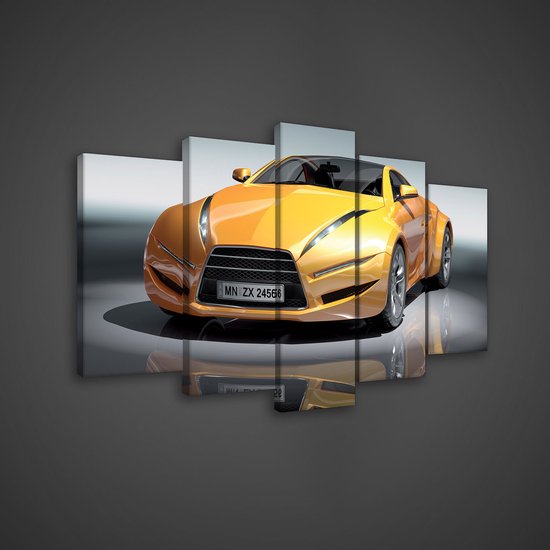 Canvas Schilderij - Auto - Sportauto - Geel - Lamborghini - Inclusief Frame - 100x60cm (lxb) - 5 Luiks