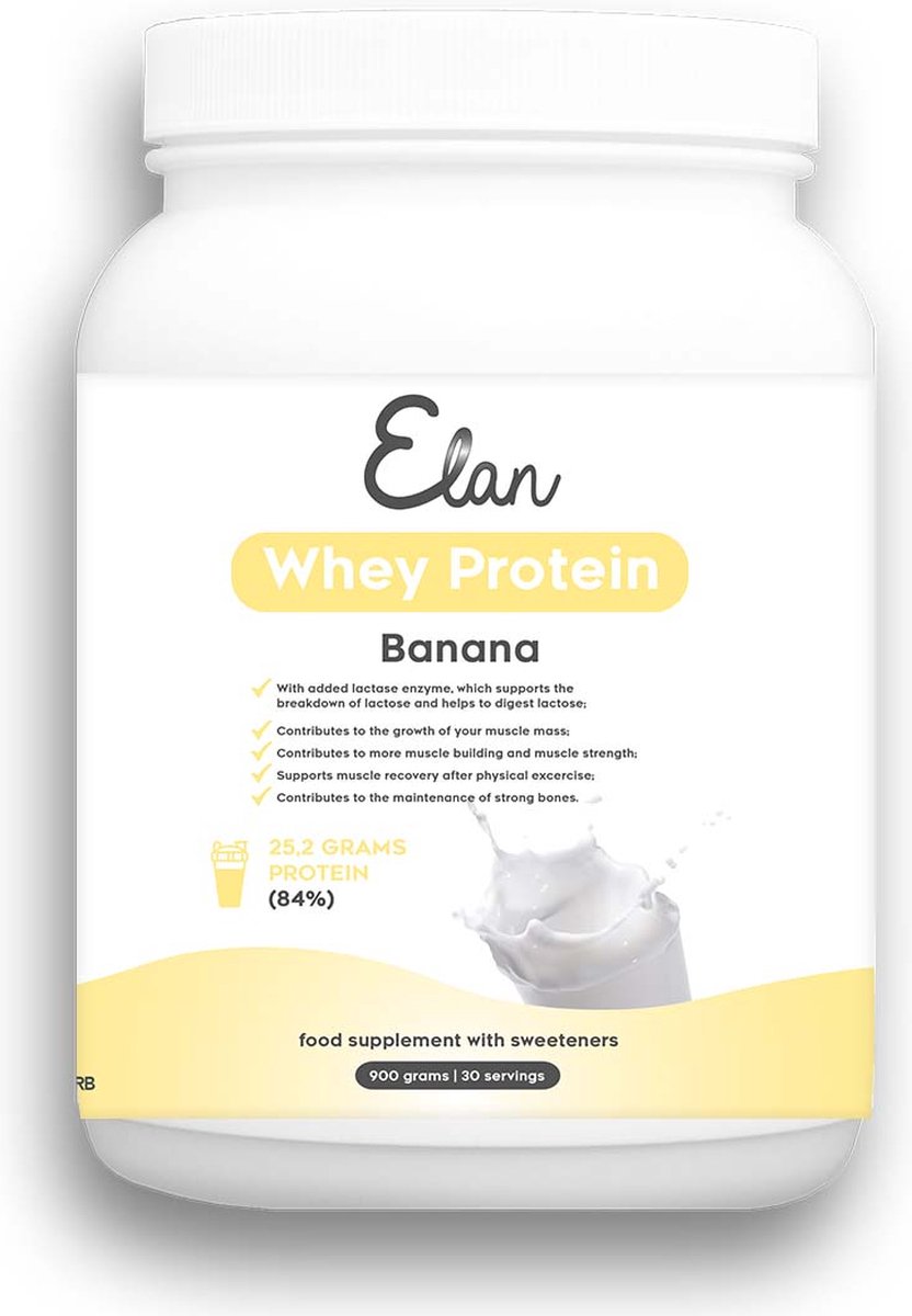 Goedkoopste Elan Whey Protein Banaan - 900 gram - inclusief lactase enzym