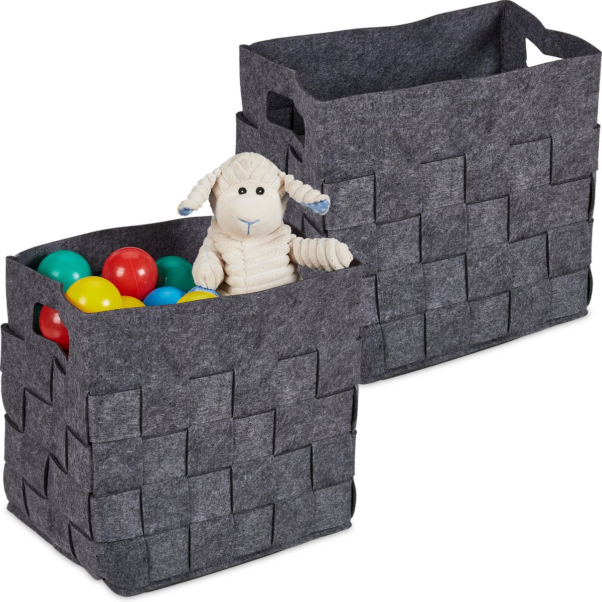 vilten opbergmand - set van 2 - opvouwbaar - 30x30x24 cm - stof - handgrepen - grijs