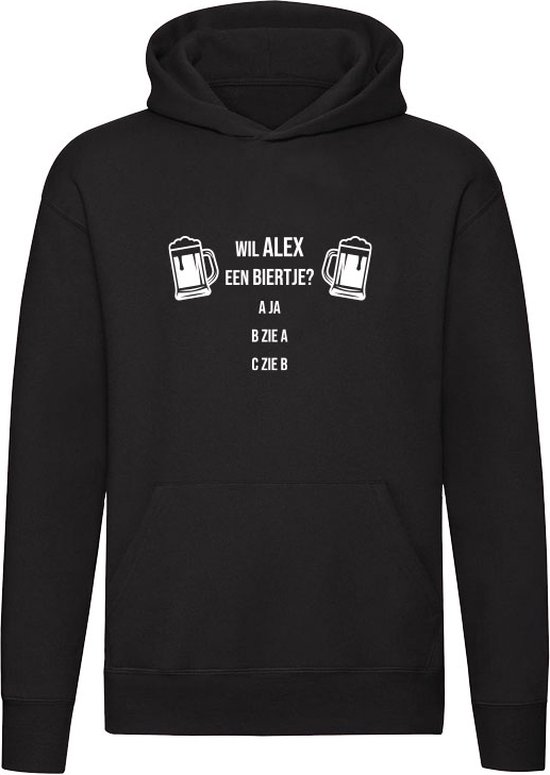 Wil Alex een biertje? Hoodie - drank - feest - alcohol - cafe - kroeg - verjaardag - grappig - unisex - trui - sweater - capuchon