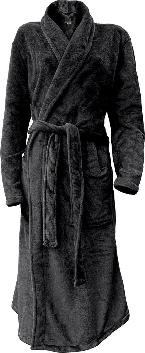 LINNICK Flanel Fleece Uni Badjas - Black - XL - Badjas Dames - Badjas Heren