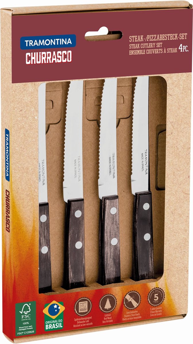 Tramontina Churrasco Steak en Pizzamessenset - 4-Delig - Bruin
