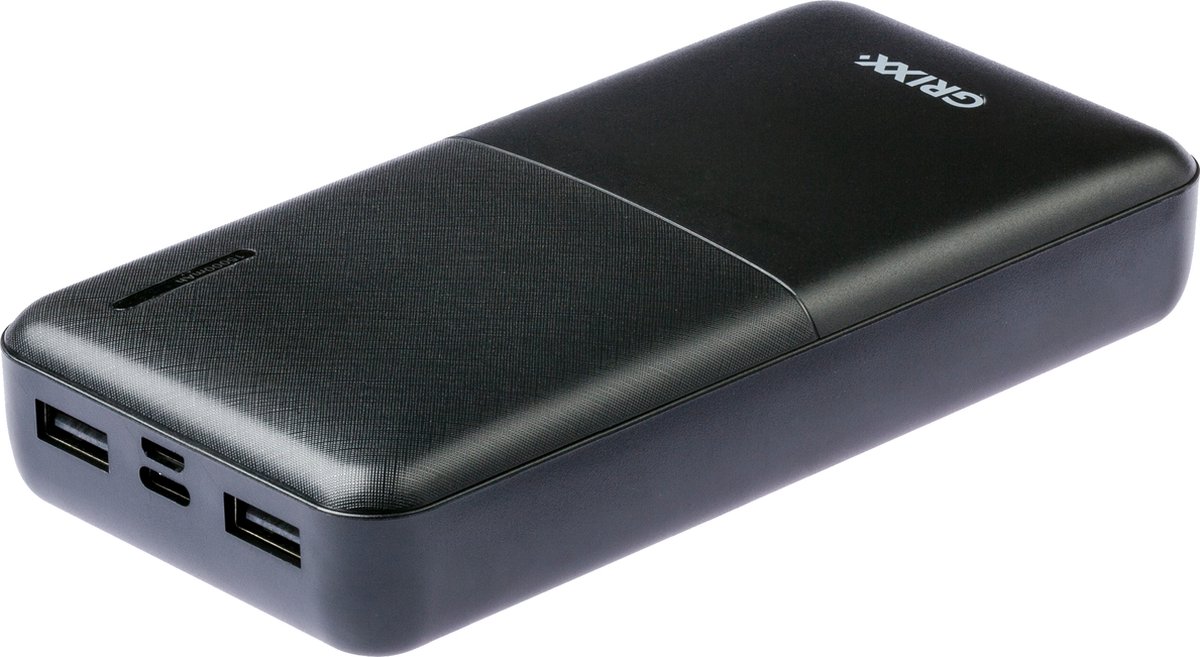 Grixx Powerbank 15000 mAh Power Delivery met USB-A, Micro-USB & USB-C Zwart | Power bank 15.000 mAh | Oplader