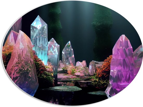 PVC Schuimplaat Ovaal - Kleurrijke Kristallen Verzameling - 68x51 cm Foto op Ovaal (Met Ophangsysteem)