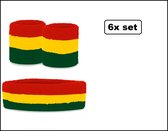 6x Zweetbandjes set rood/geel/groen 3-dlg- sport zweetband thema feest optocht festival