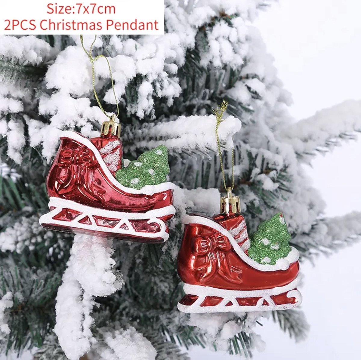 Kerstornamenten - Set van 2 - Kerst Ornament - Kerstballen Plastic - Plastic Kerstballen - Kerstbal Figuren - Kerstdecoratie - Slee