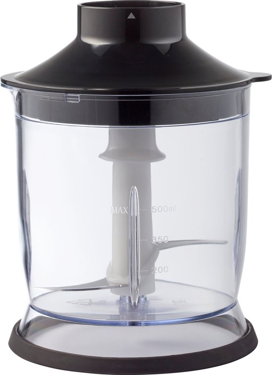 Transparante maatbeker met zwarte deksel en maataanduidingen tot 700 ml.