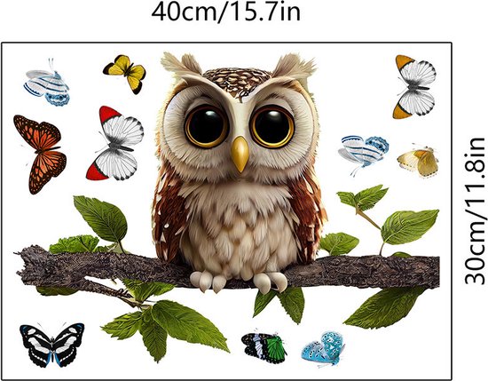 Stickerkamer®, Autocollant de fenêtre, Oiseaux sur branche avec fleurs, Mésange