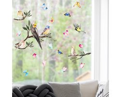 Stickerkamer® | Raamsticker folie zelfklevend | Vogels op tak | Raamfolie | Dubbelzijdig bedrukt | Vlinders | Bloemen | Tuin | Raamdecoratie | Raamdecoratie | Woonkamer | Huis inrichting |