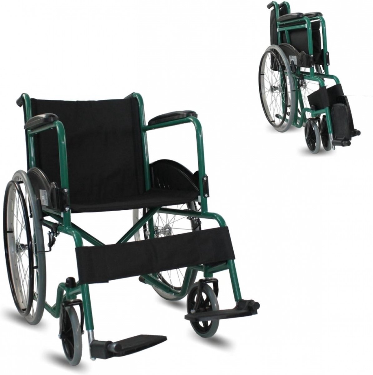 Goedkoopste Mobiclinic Alcazaba - Rolstoel - Opvouwbare rolstoel - Afneembare rugleuning en voetensteun - Staal - Grote wielen - 46 cm - Groen