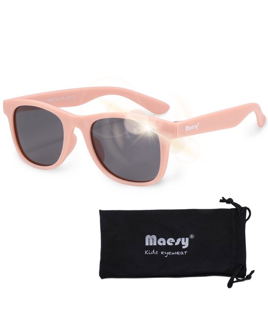 Maesy - lunettes de soleil pour enfants Lino - pliables flexibles - protection UV400 polarisée - tout-petits et enfants d'âge préscolaire - garçons et filles - lunettes de soleil pour enfants carrées - rose clair