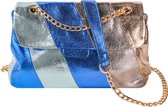 Nouka Blauwe Multicolor Metallic Dames Tas – Schoudertas – Crossbody – Avondtasje - met Gestreept patroon