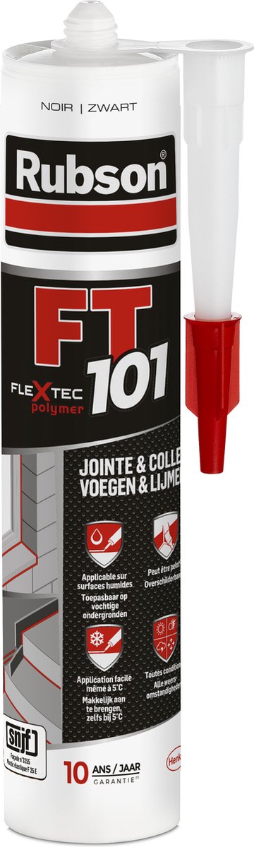 Rubson FT101 Bouwkit Zwart 280 ml – Montagekit & Afdichtkit met Flextec® – Sterk, Elastisch & Waterdicht – Voor Binnen & Buiten – Hecht op Beton, Hout, Metaal & Kunststof
