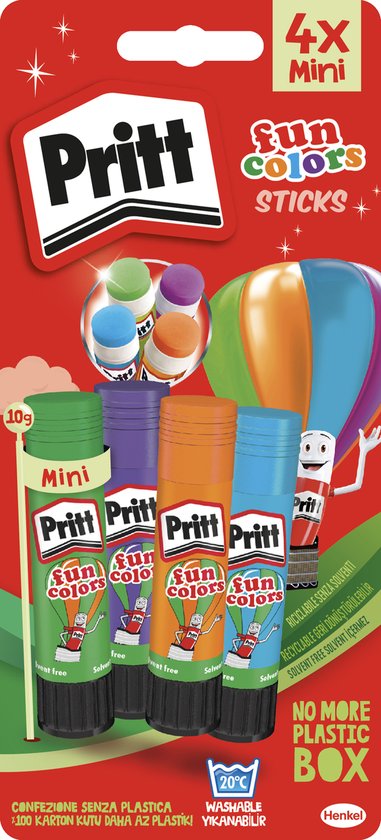 Pritt Fun Colors 4x10 g Blistercard | Pritt Lijmstick & Plakmiddel | School & Kantoor Lijmstift | Makkelijk & Milieuvriendelijk te gebruiken Lijmstift. - Pritt