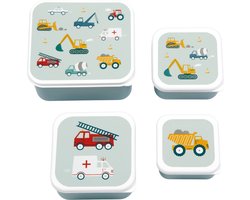 A Little Lovely Company - Brooddoos - Broodtrommel -Lunch & snack box set van 4 - Voertuigen